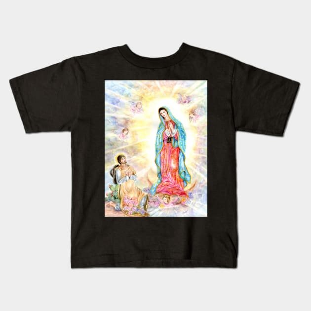 The Virgin of Guadalupe with St Juan Diego Kids T-Shirt by cristinahansen